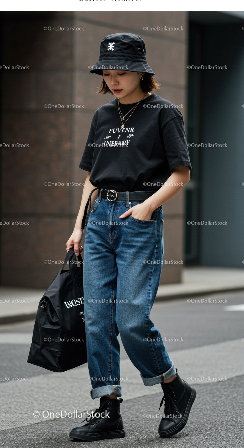 Stylish Casual Streetwear Outfit with Jeans and Black Boots