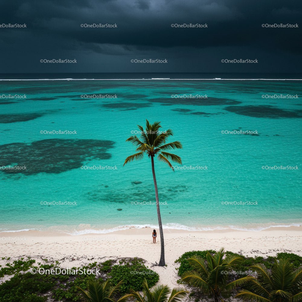 Serene Tropical Beach with Palm Tree and Turquoise Waters