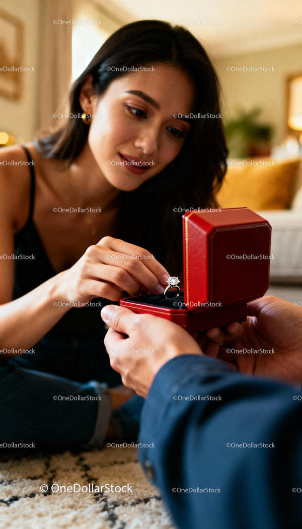 Woman Receiving Engagement Ring in Cozy Living Room