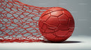 Red Soccer Ball and Goal Net on Smooth Surface in Sports Scene