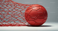 Red Soccer Ball and Goal Net on Smooth Surface in Sports Scene