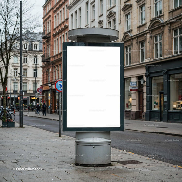 Empty Urban Billboard on Quiet European Street JPG Mockup Image
