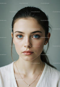 Captivating Young Woman with Blue Eyes and Natural Makeup