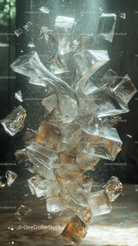 Dynamic Glass and Ice Cube Explosion in Motion