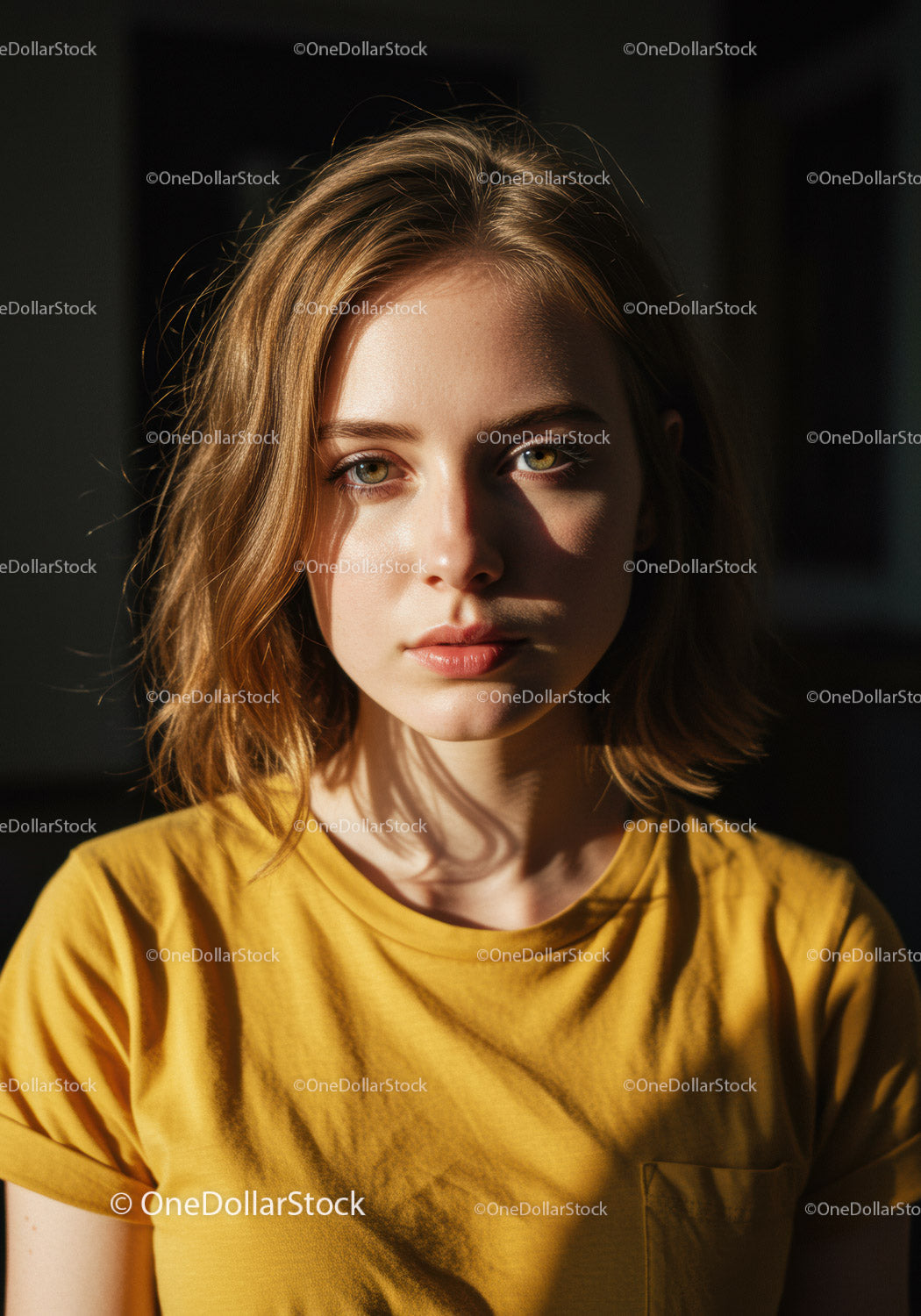Portrait of a Young Woman with Sunshine Face and Green Eyes