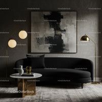 Modern black sofa with gold accents in stylish living room