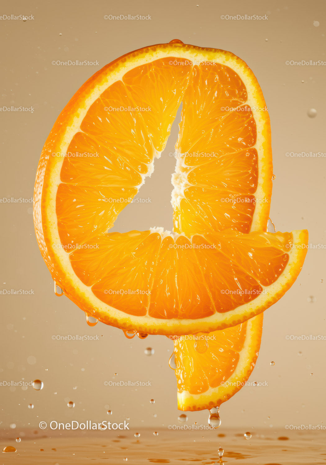 Fresh juicy orange slices with water droplets