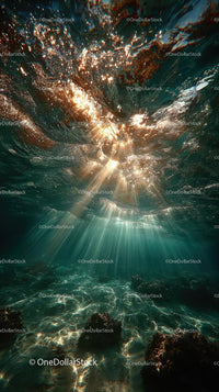 Enchanting Underwater Scene with Sunlight and Bubbles