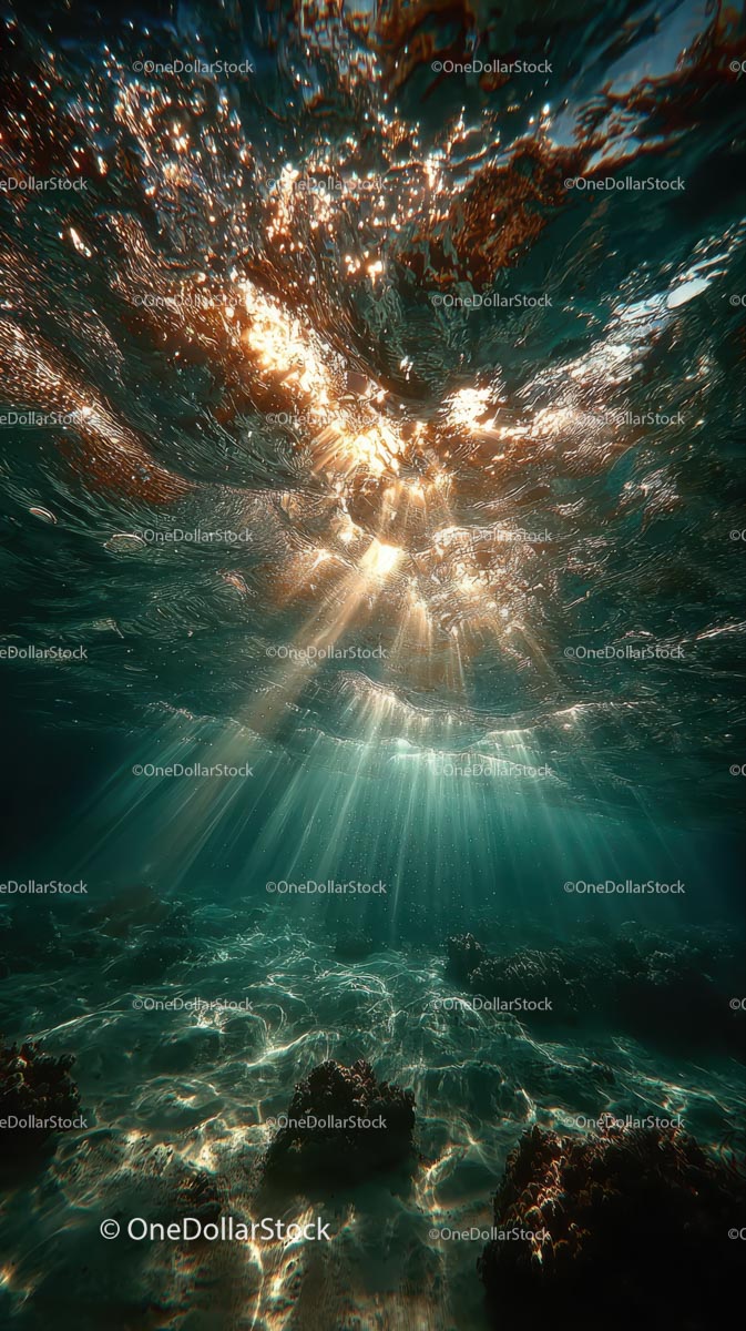 Enchanting Underwater Scene with Sunlight and Bubbles