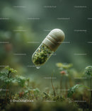Herbal capsule with moss illustrating natural health and eco-friendly medicine
