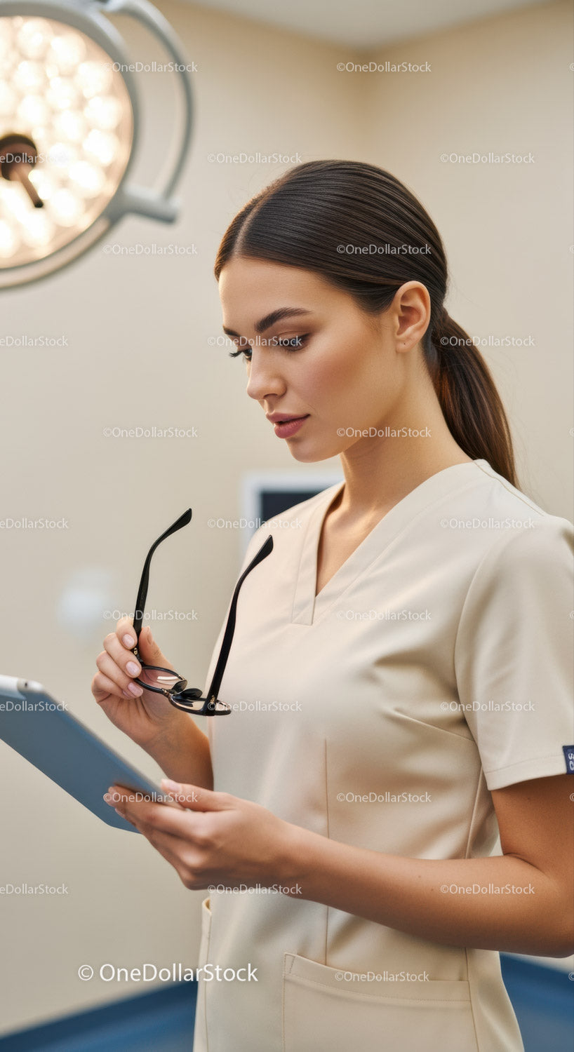 Profesjonalna pielęgniarka korzystająca z tabletu w środowisku klinicznym