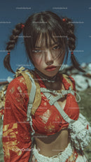 Young Woman with Braided Hair Wearing Colorful Boho Outfit Outdoors