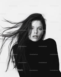 Black and White Portrait of a Young Woman with Long Hair