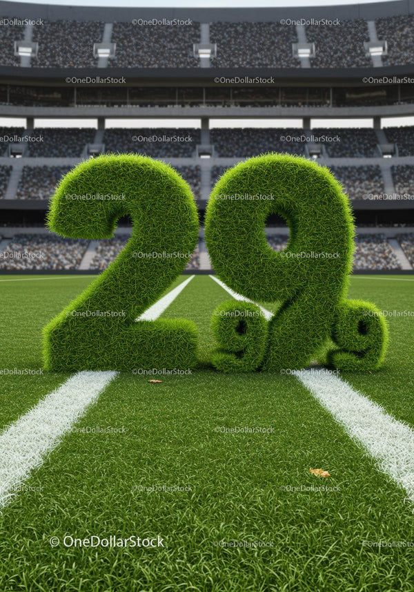 Green Grass Numbers Displayed on Football Field