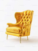 Luxurious Yellow Velvet High-Back Armchair with Gold Legs