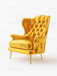 Luxurious Yellow Velvet High-Back Armchair with Gold Legs