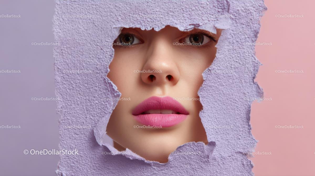 Beautiful Woman with Radiant Pink Lips and Artistic Background