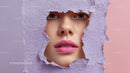 Beautiful Woman with Radiant Pink Lips and Artistic Background