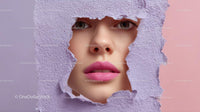 Beautiful Woman with Radiant Pink Lips and Artistic Background