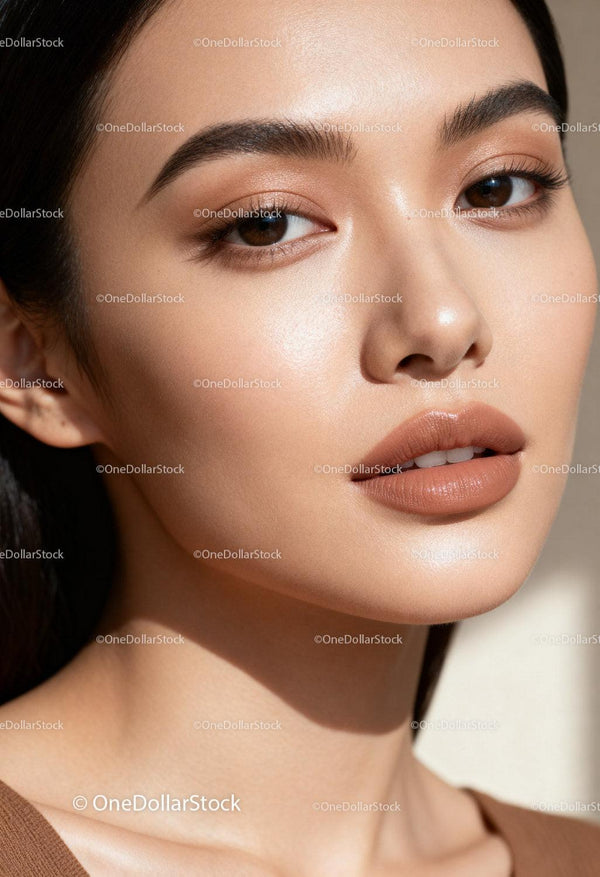 Close up portrait of young woman with natural makeup