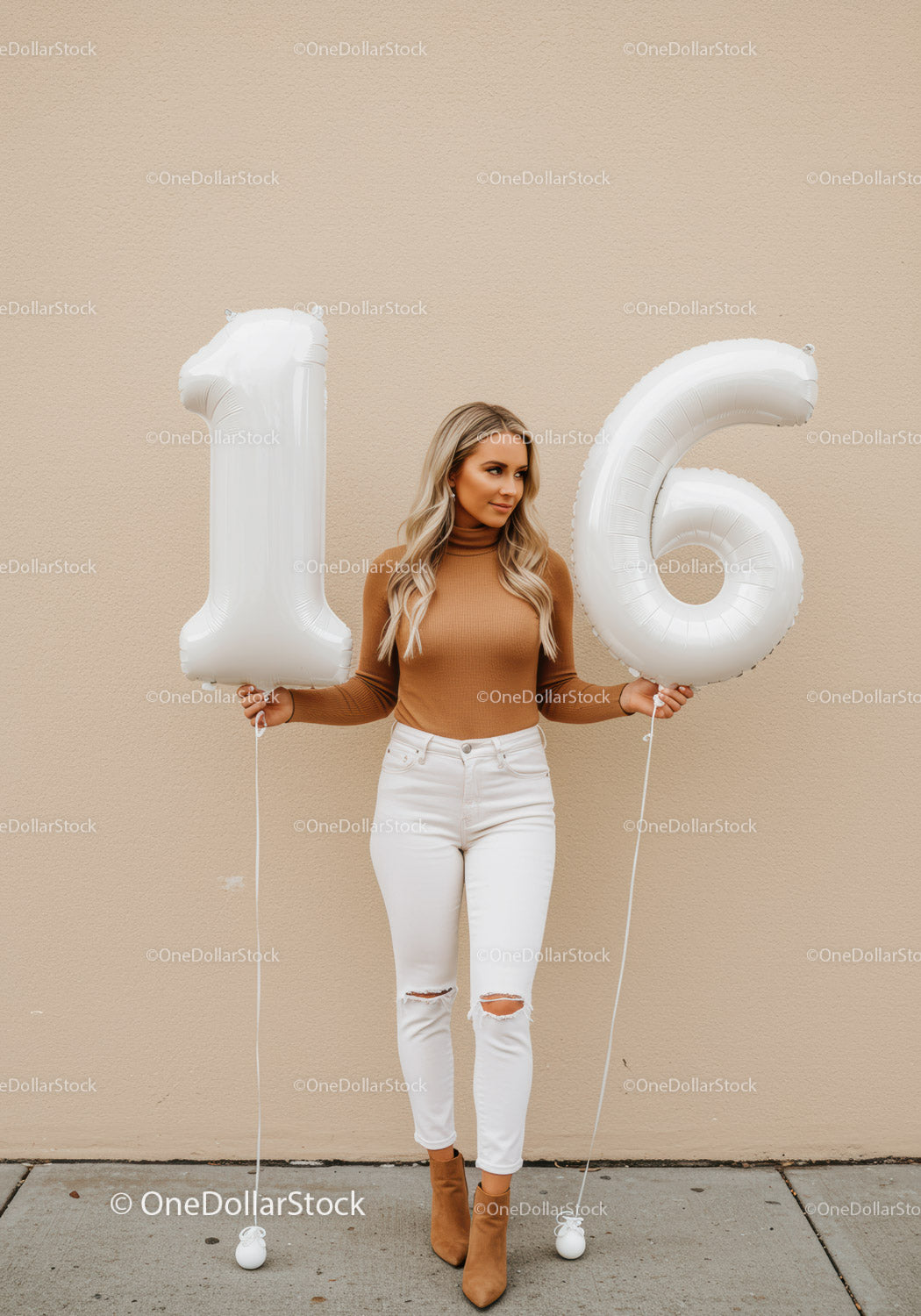 Teenage girl celebrating sixteenth birthday with balloons