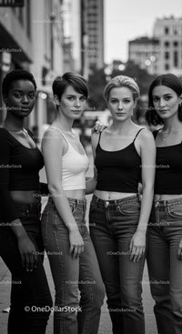Confident diverse young women standing together outdoors