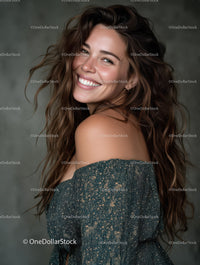 Beautiful Woman With Long Wavy Hair Smiling Portrait