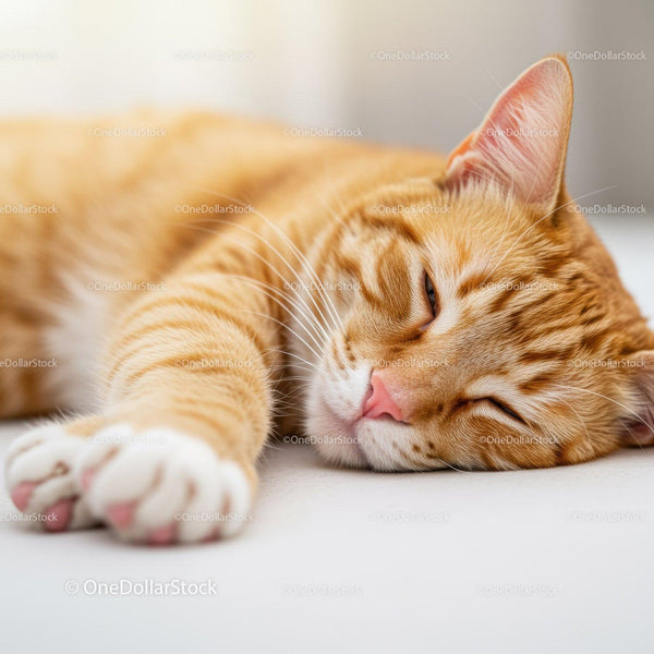 Close up of peaceful orange tabby cat resting indoors