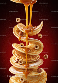 Stack of Pancakes with Caramel Drizzle and Hazelnuts