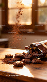 Chocolate Cookies with Cocoa Dust in Warm Sunlight