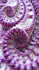 Detailed Macro of Purple Octopus Tentacles with Spirals and Pearls