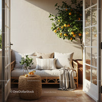 Cozy indoor seating with citrus tree and natural decor