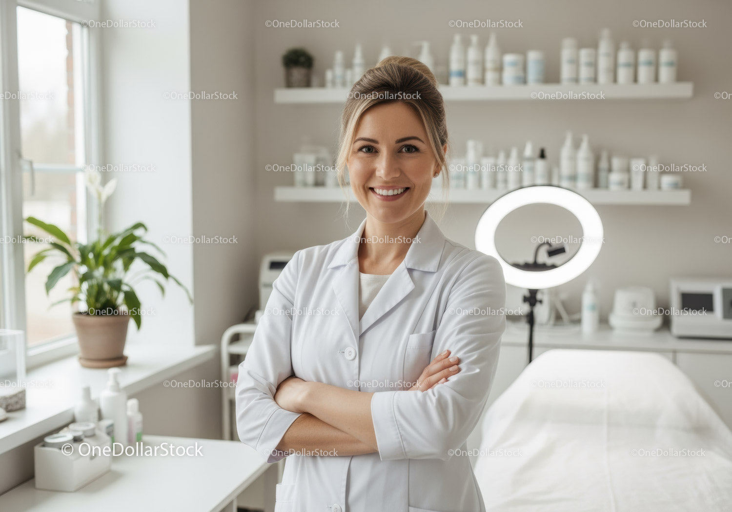 Profesjonalna lekarka w białym fartuchu w nowoczesnej klinice medycznej