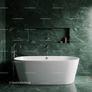 Luxurious Green Marble Bathroom with Freestanding White Bathtub