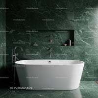 Luxurious Green Marble Bathroom with Freestanding White Bathtub