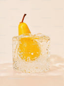 Fresh Yellow Pear Frozen Inside Transparent Ice Cube