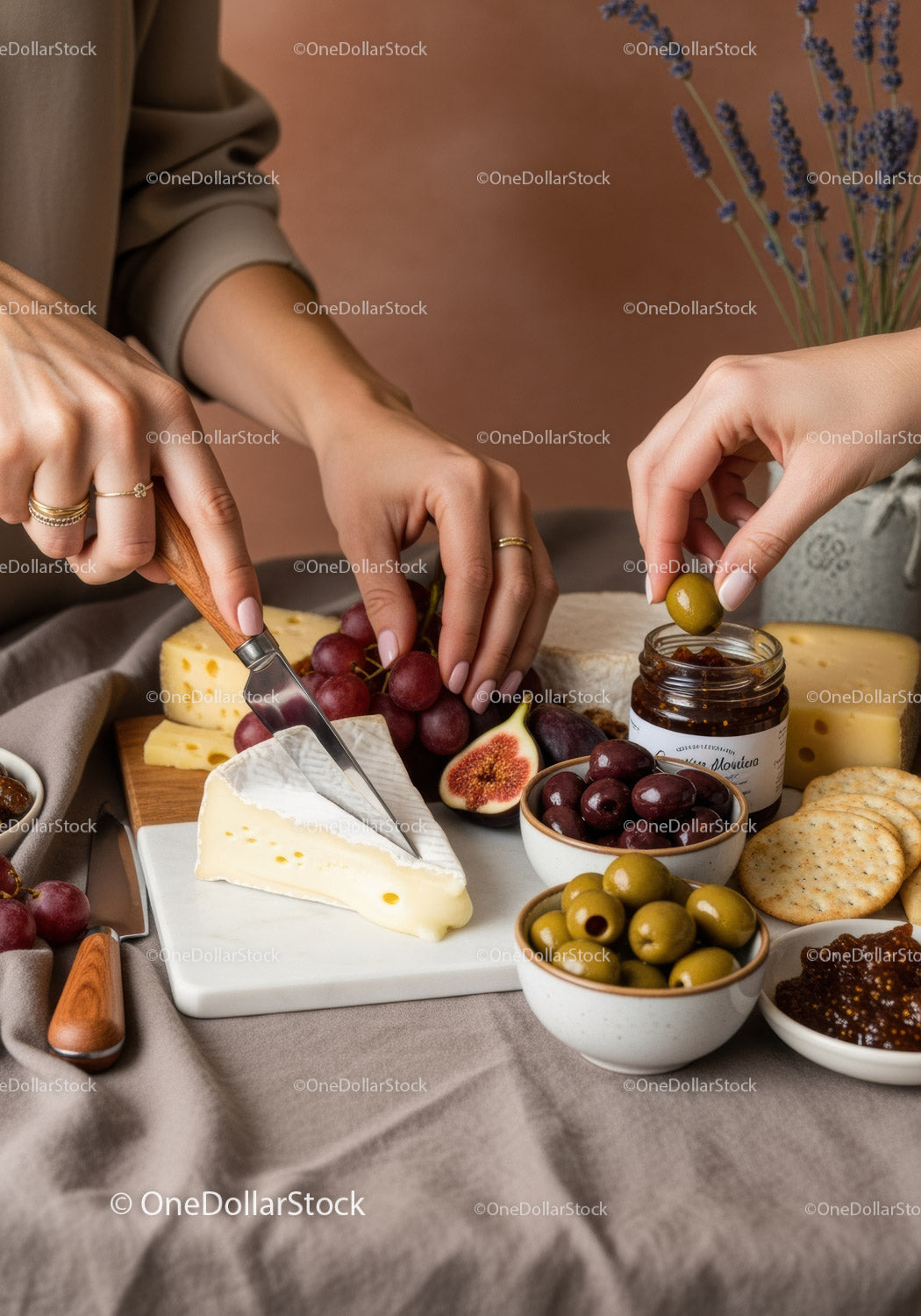 Chic Cheese and Fruit Platter with Cheese, Grapes, Fig and Olives