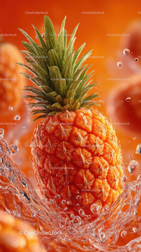 Fresh Ripe Pineapple Splash with Water Droplets and Tropical Vibes