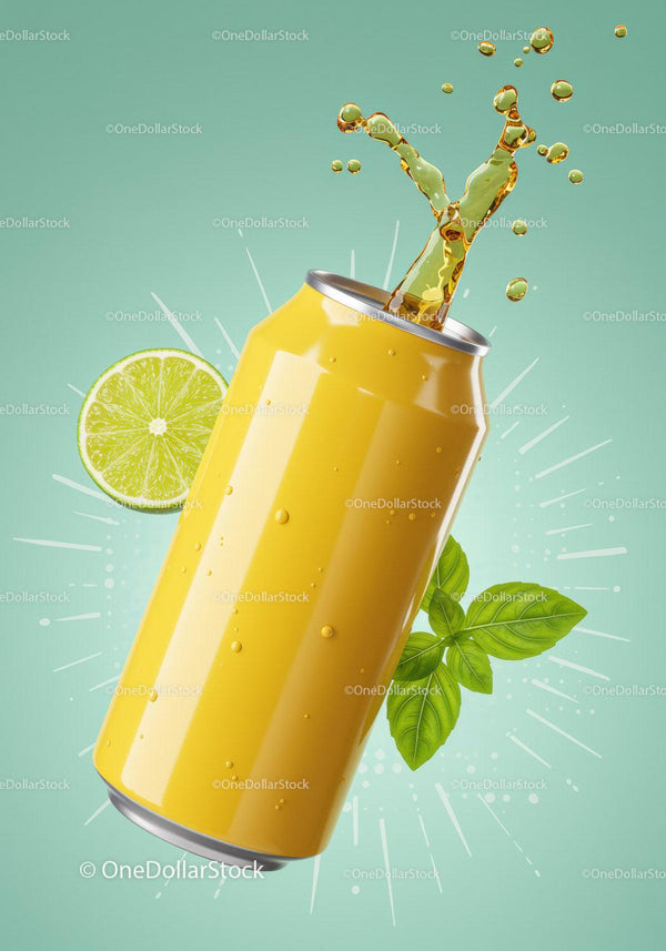 Refreshing Lemon Lime Soda Splash with Fresh Basil JPG Mockup Image