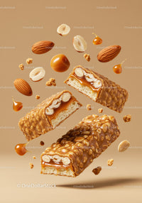 Caramel Nut and Crispy Granola Energy Bars Closeup