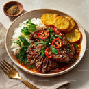 Savory Asian Dish with Rice, Vegetables, and Grilled Plantains