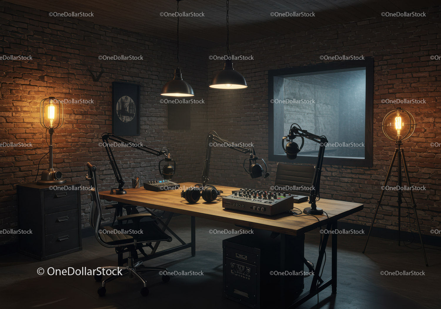 Industrial Music Recording Studio with Sound Equipment and Lighting
