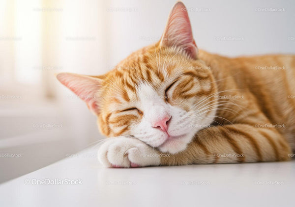 Peaceful ginger cat sleeping with a relaxed face