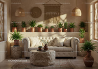 Cozy living room with plants and natural textures