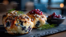 Blueberry Muffins with Blueberry Topping and Green Garnish