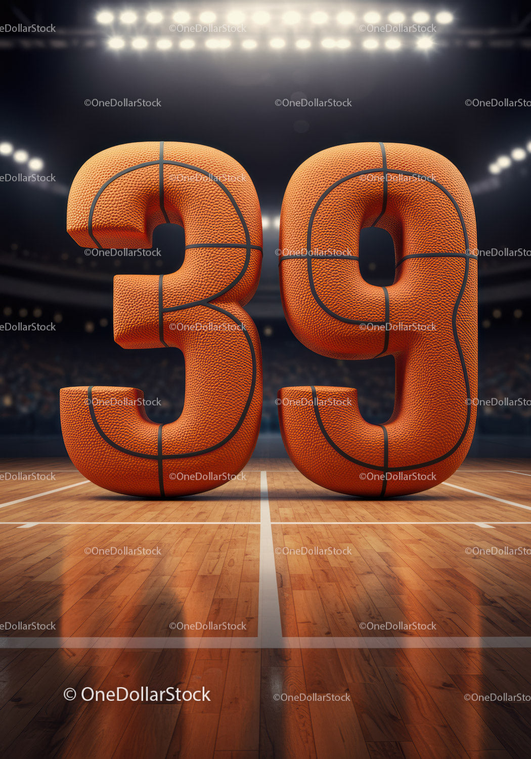 Basketball styled number thirty nine on court