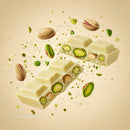 White chocolate bar filled with vibrant green pistachios