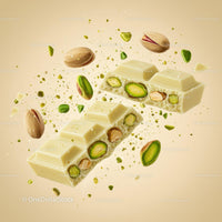 White chocolate bar filled with vibrant green pistachios