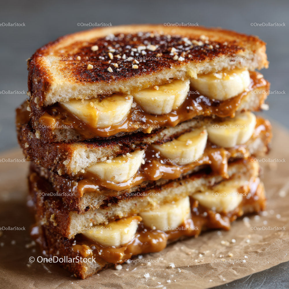 Banana and Caramel Toast Dessert with Crispy Bread and Sweet Spread