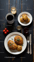 Freshly baked savory scones with coffee and herbs
